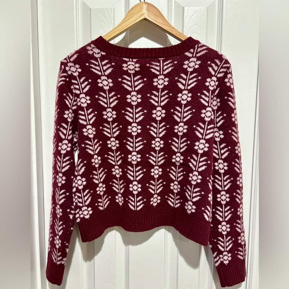 NWT Love Knits NYC Women's Cardigan Burgundy Patterned Sweater M - Picture 7 of 7